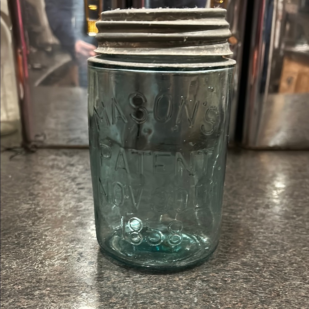 Vintage Blue Mason Jar with Zinc Lid